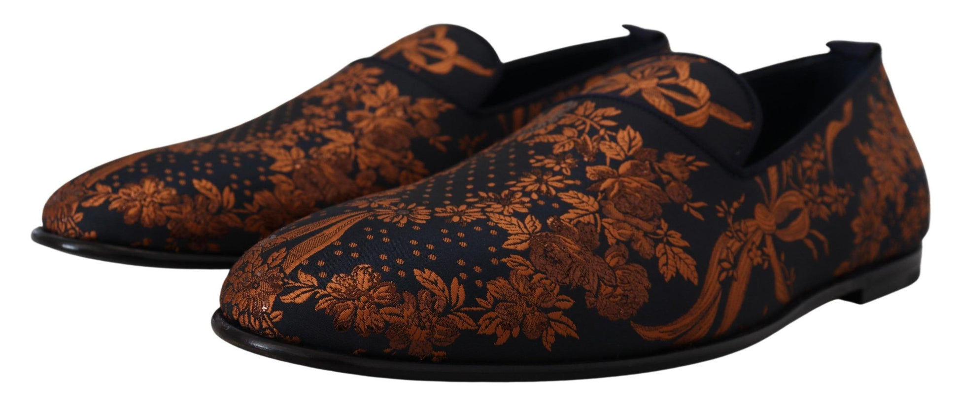 Pair of decorative shoes with floral pattern and black soles