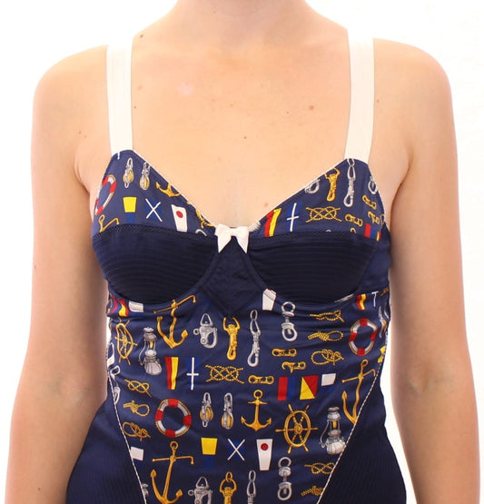 Navy blue swimsuit with anchor pattern