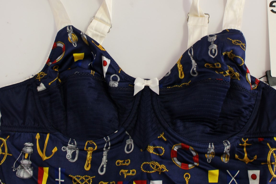 Blue one piece swimsuit with anchor pattern