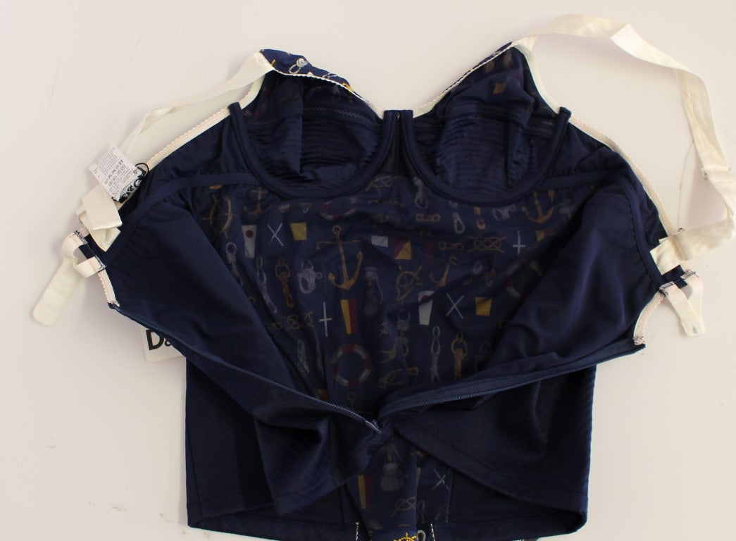 Navy blue bra with embroidered anchors on front