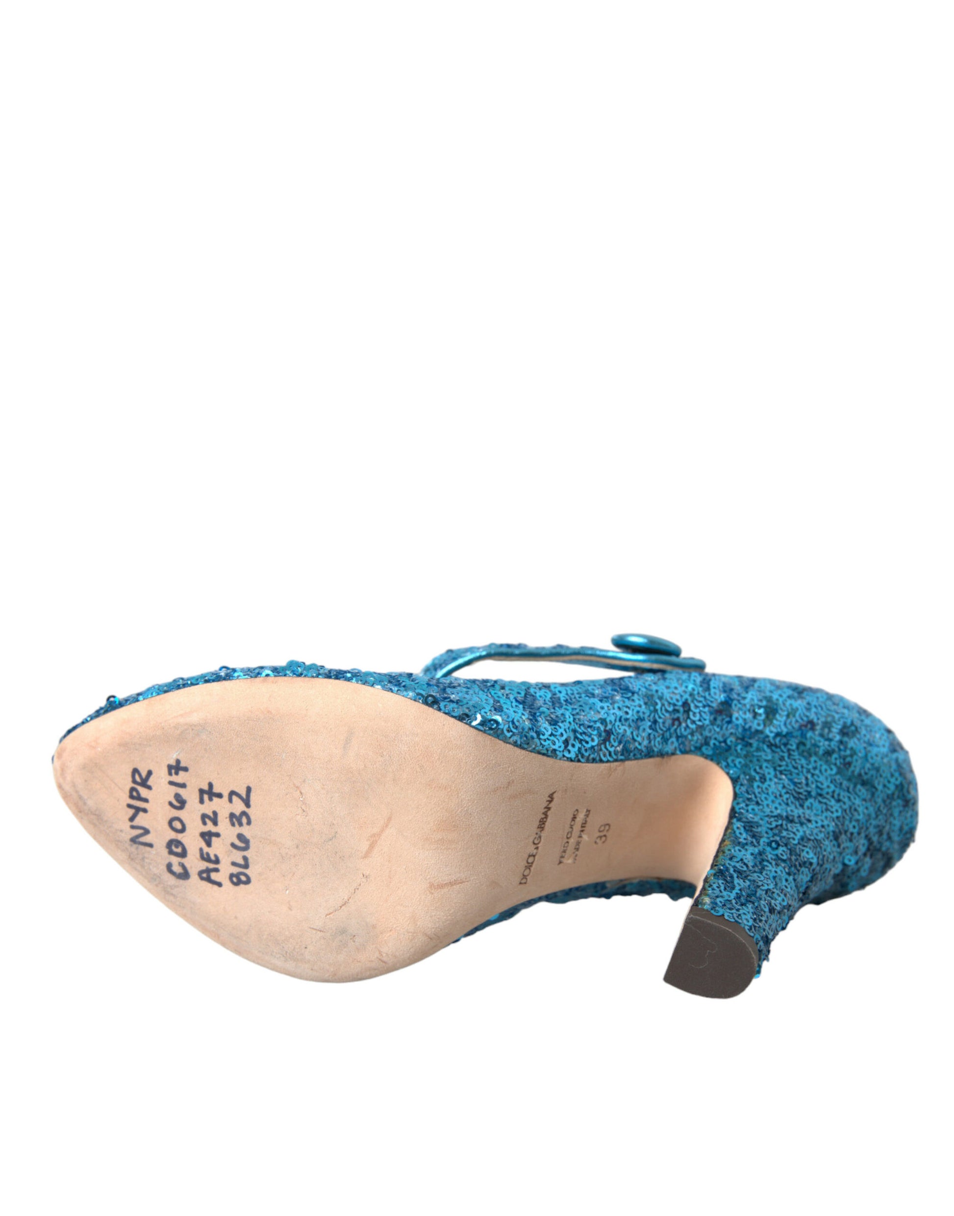 Blue glittery shoe with a bow on top