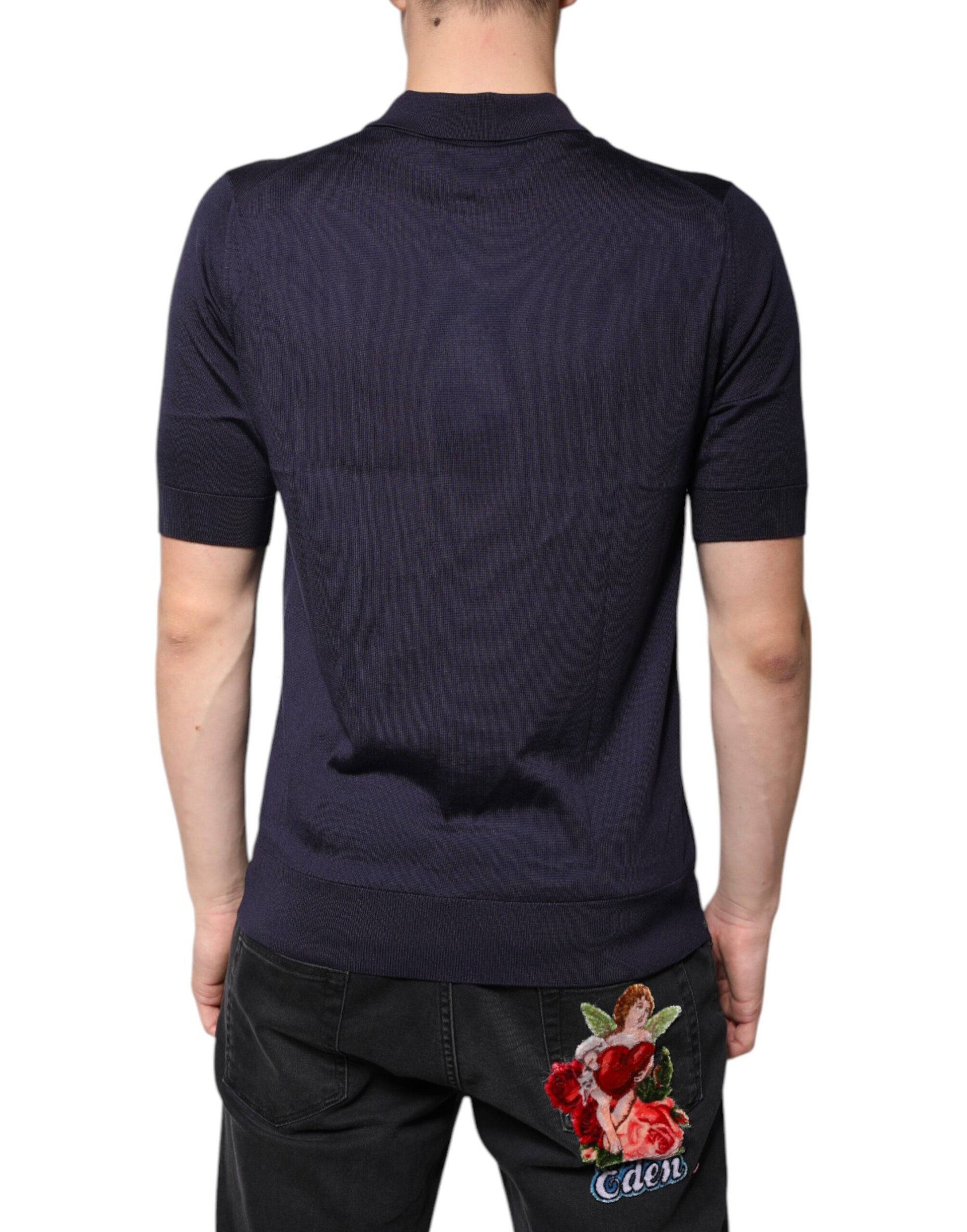 Navy blue sweater with short sleeves