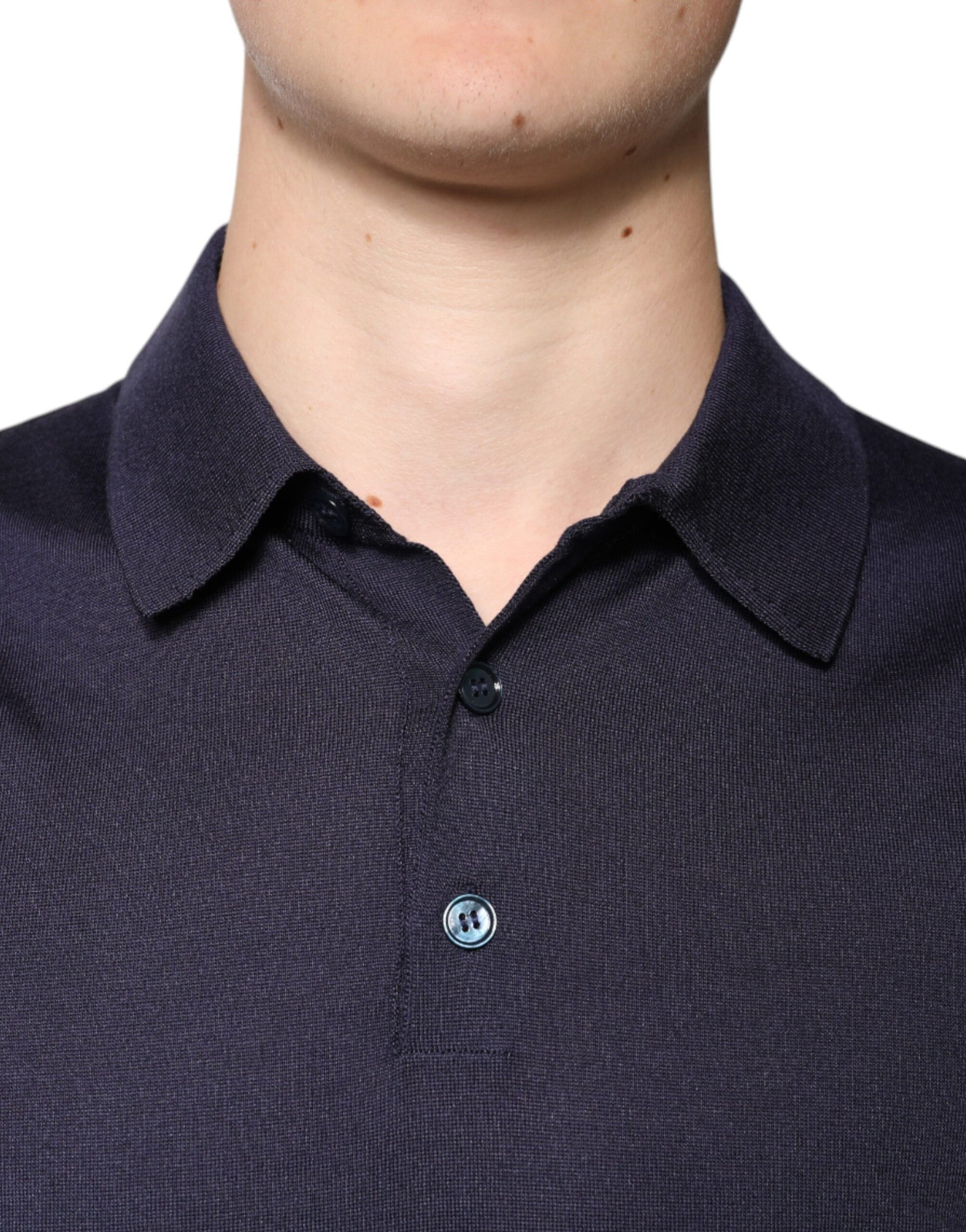 Navy polo shirt with logo on left chest