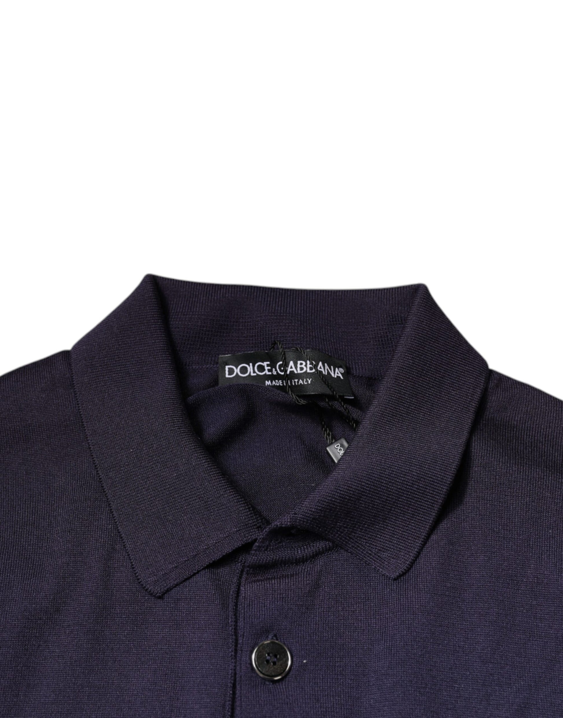 Purple polo shirt with black buttons