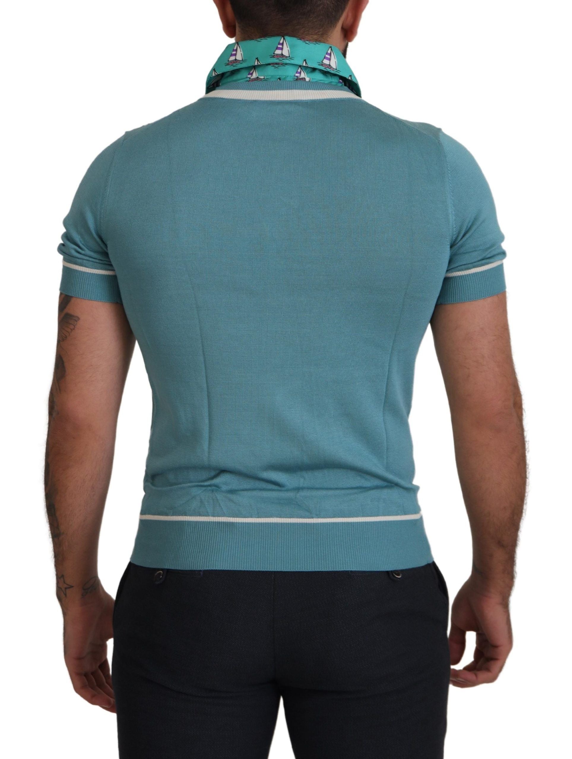 Man wearing blue polo shirt