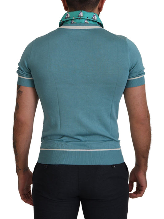 Man wearing blue polo shirt