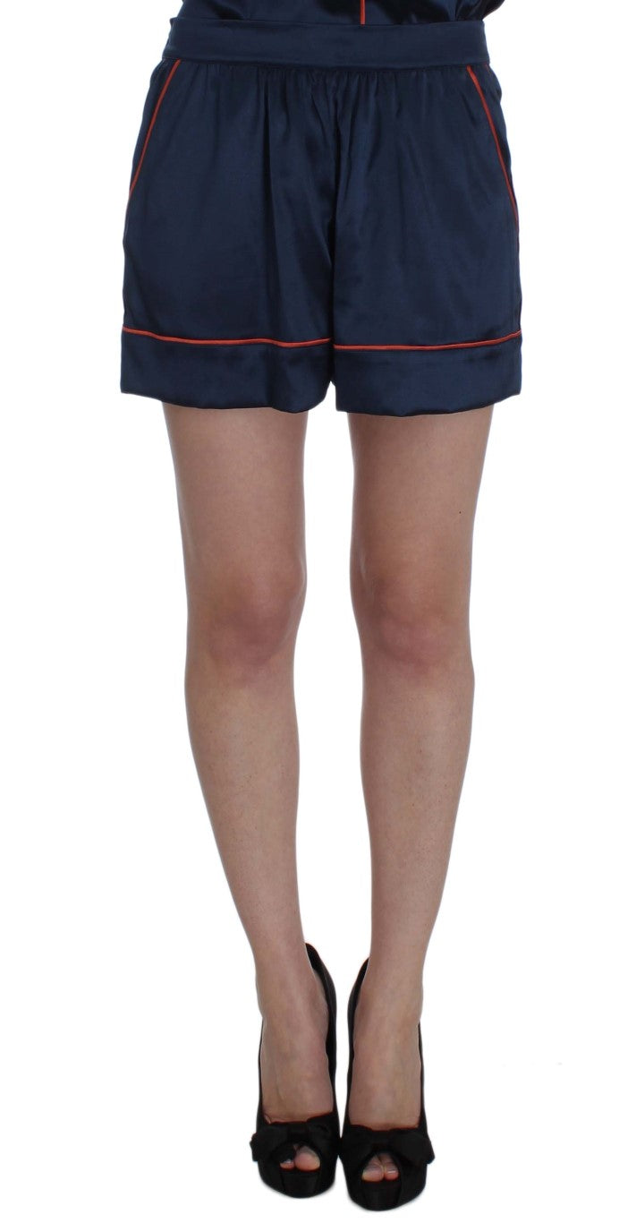 Blue shorts with red trim on a mannequin
