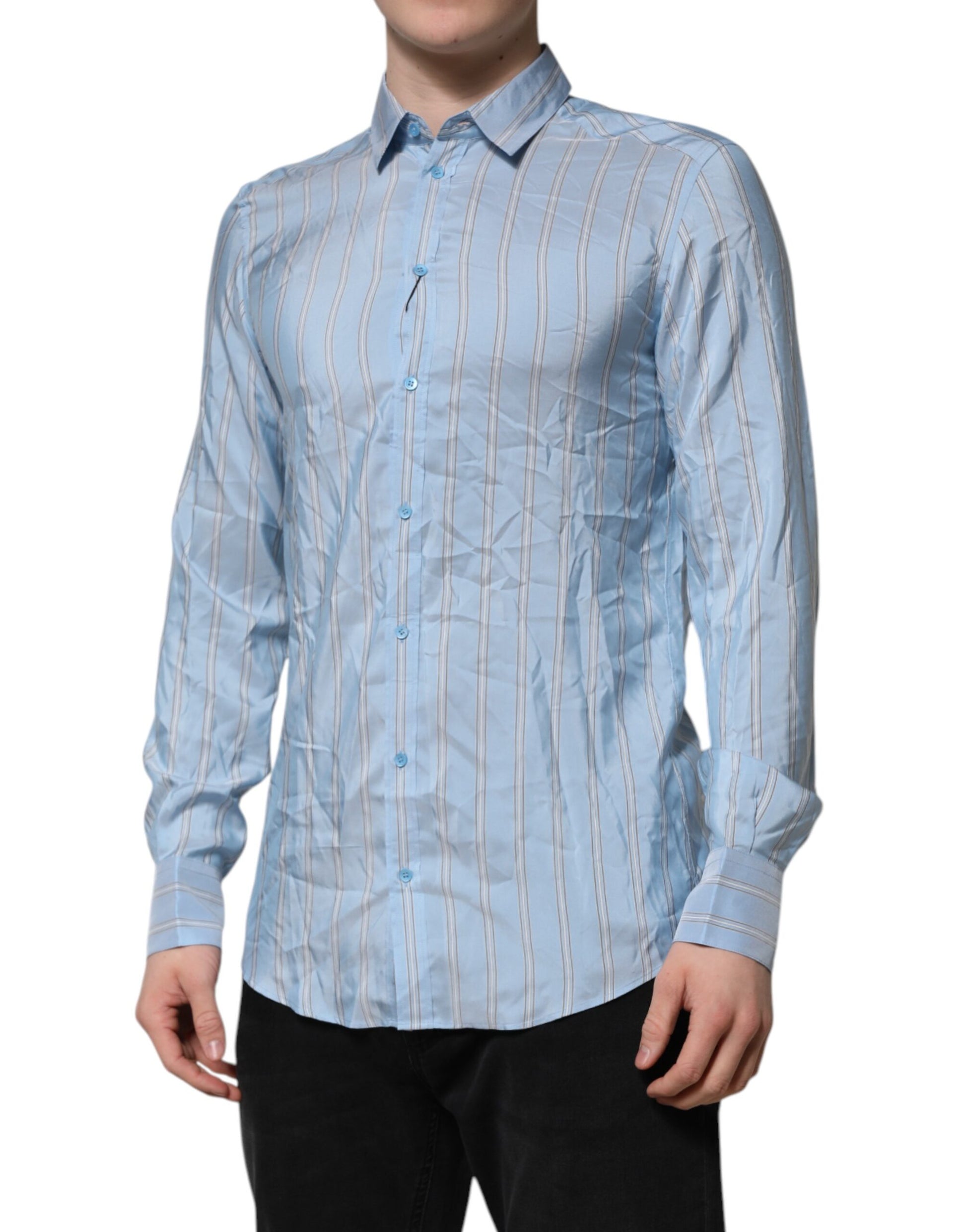 A long sleeved blue striped dress shirt from Dolce & Gabbana