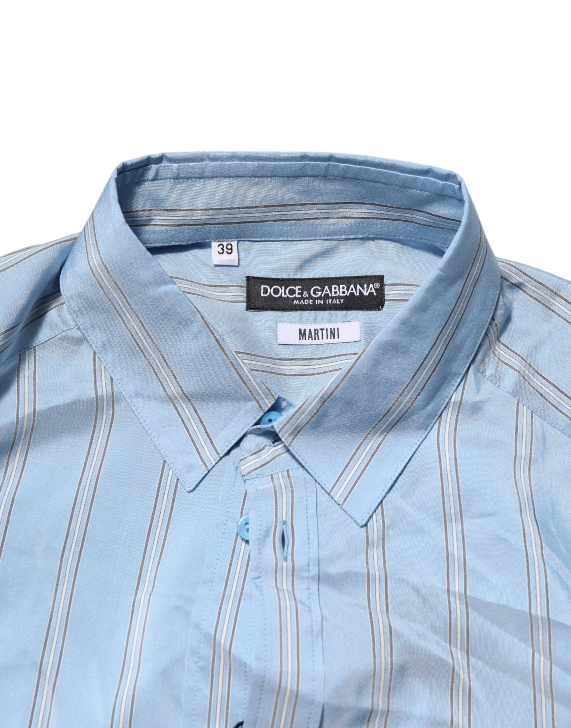 A blue striped long sleeve dress shirt by Dolce & Gabbana