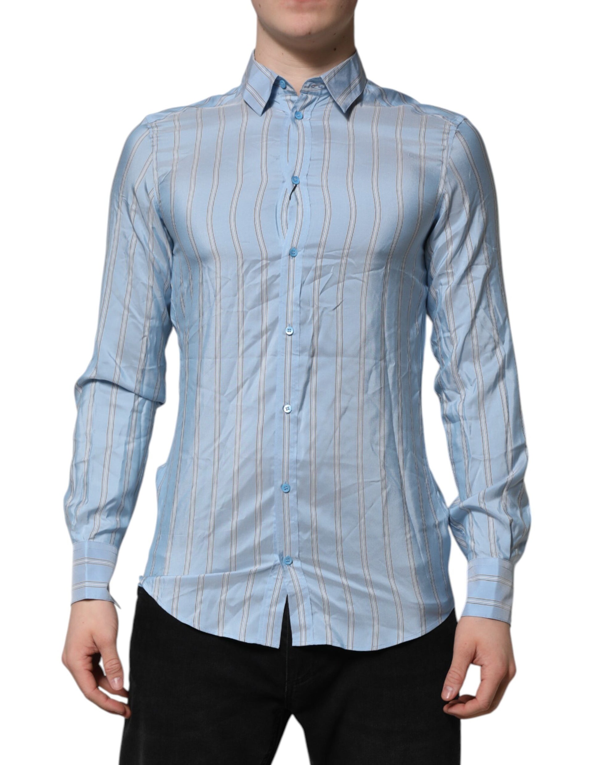 A long sleeve dress shirt with blue stripes from the brand Dolce & Gabbana