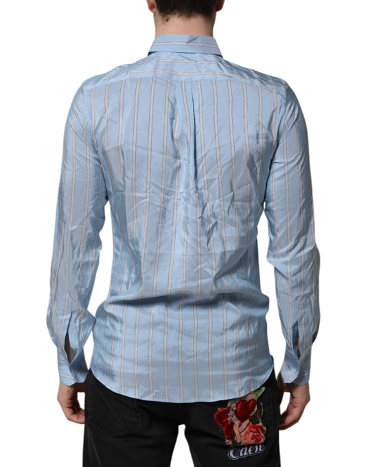 A long sleeve dress shirt with blue stripes