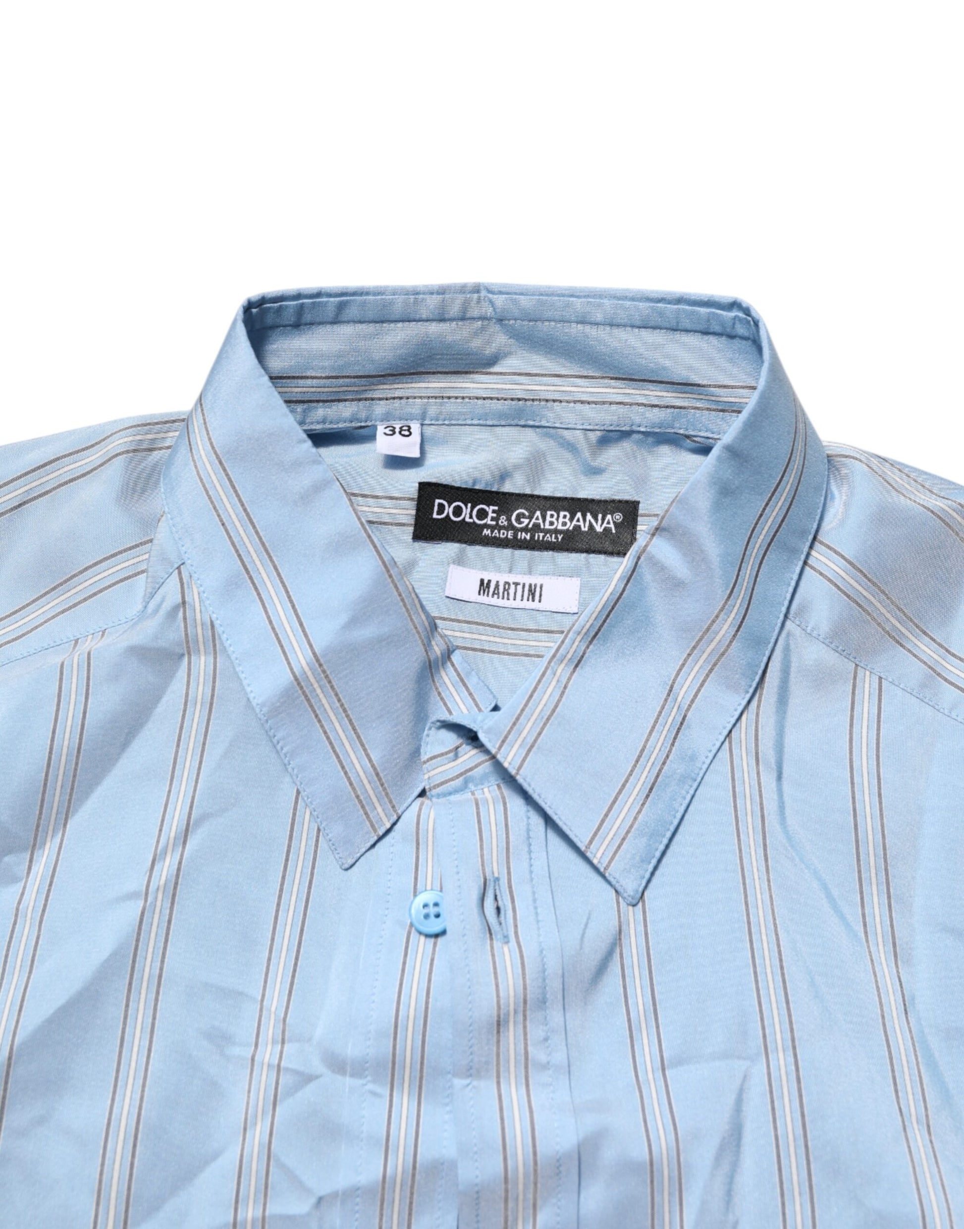A blue striped long sleeve dress shirt by Dolce & Gabbana