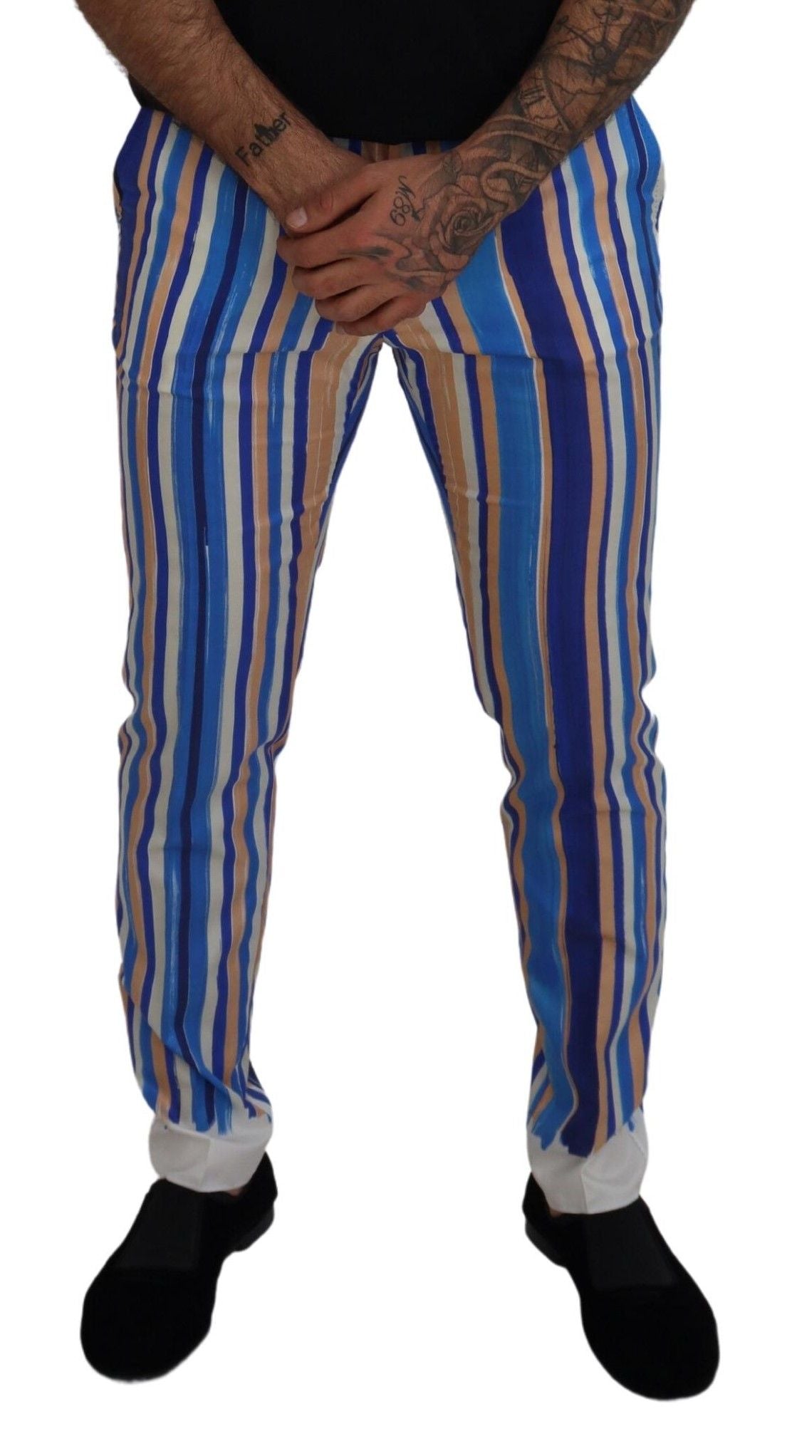Man wearing striped pants