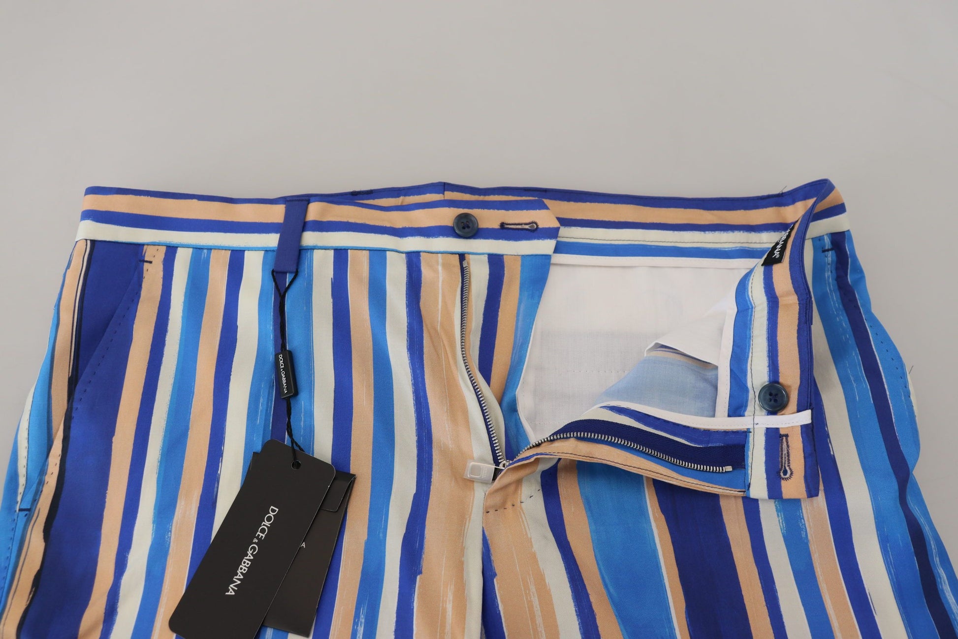 Blue and tan striped beach bag