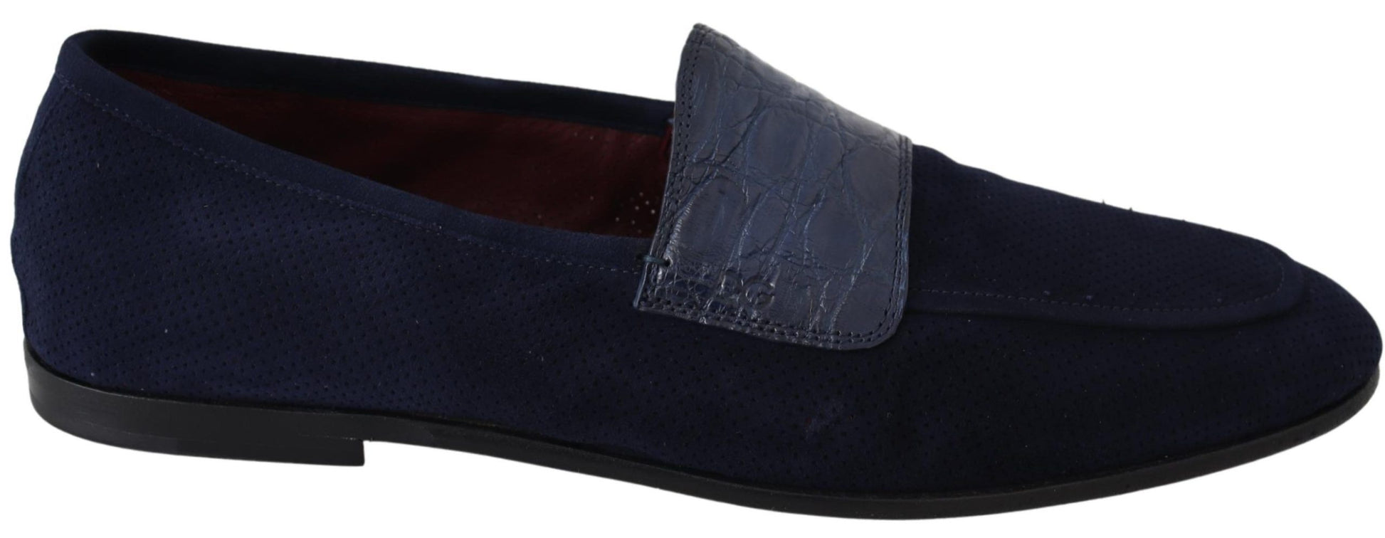 Pair of blue loafers with a decorative band on top
