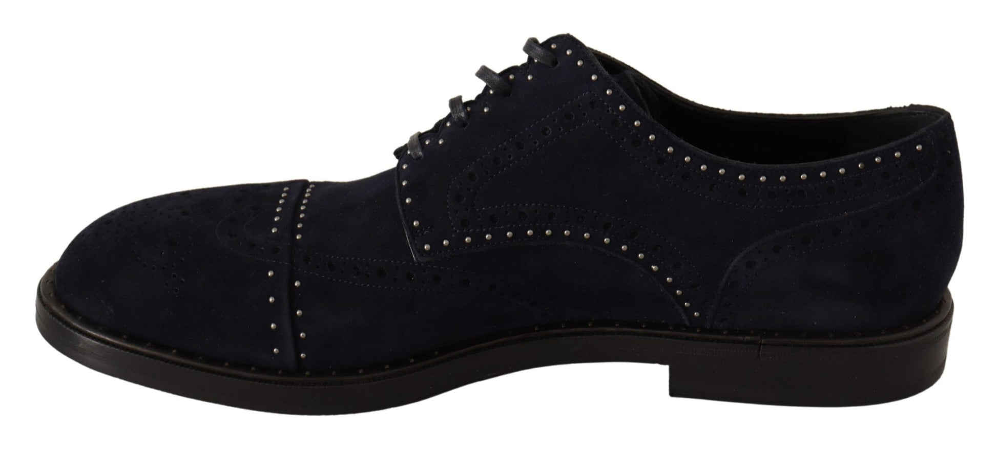 Pair of black dress shoes with laces and decorative stitching