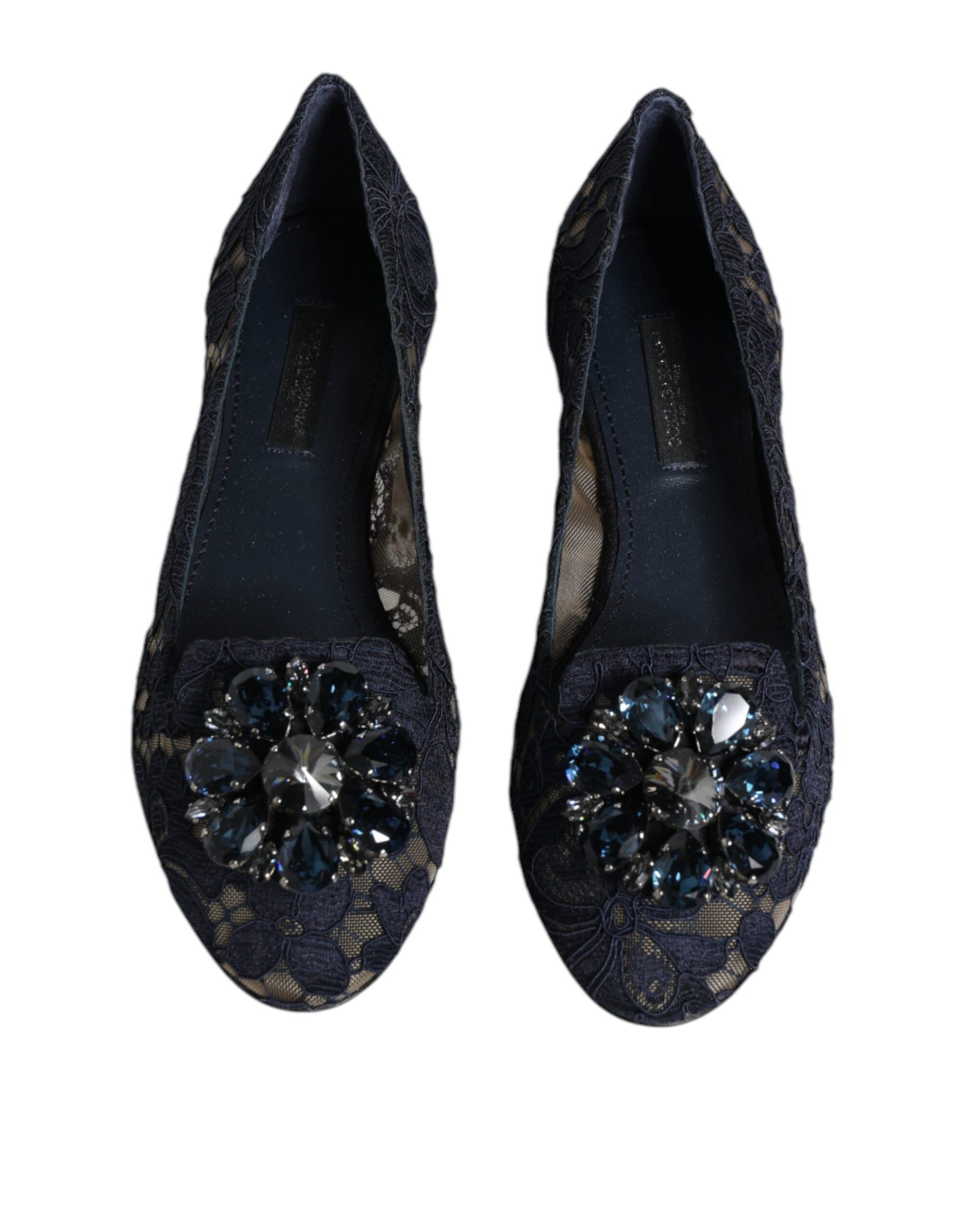 Pair of blue velvet shoes with crystal embellishments