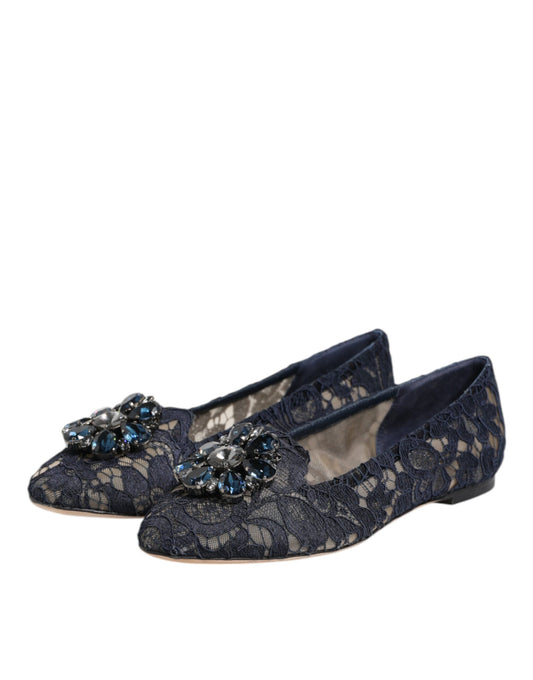 Pair of blue lace shoes with embellishments