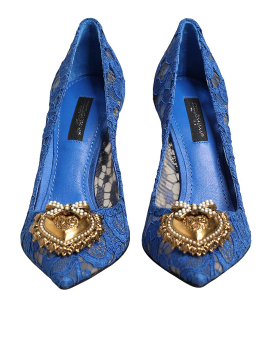 Blue lace shoes with gold embellishments