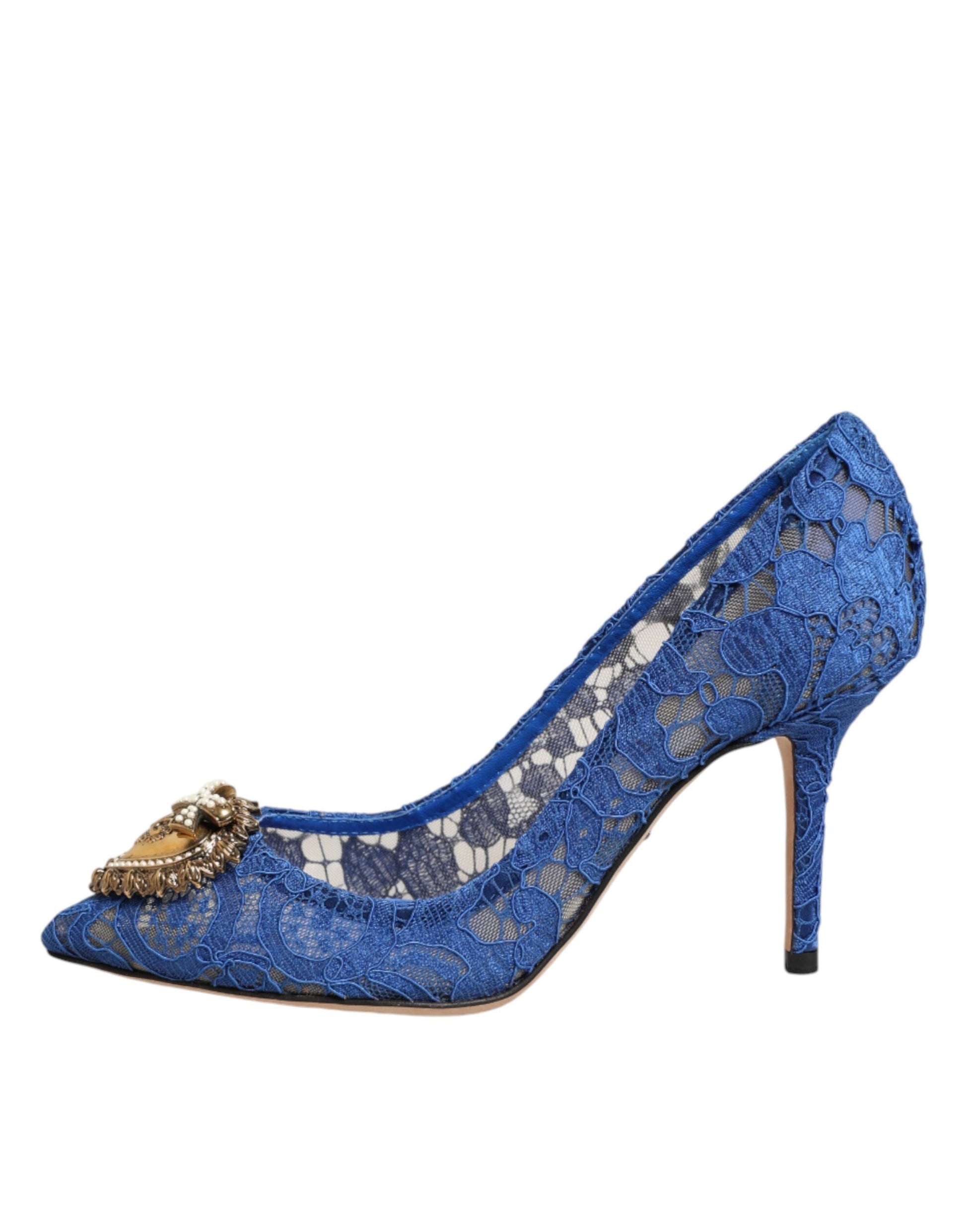 Blue lace high heel shoe