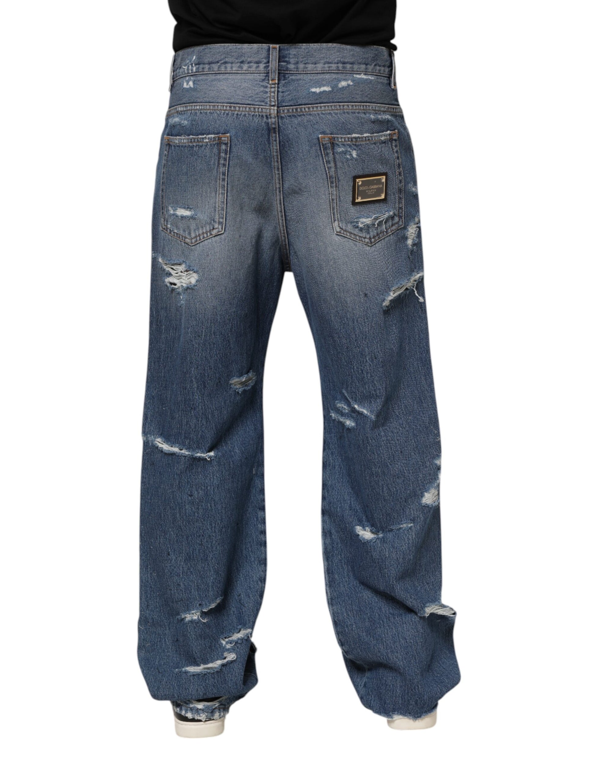 Pair of blue jeans with distressed design