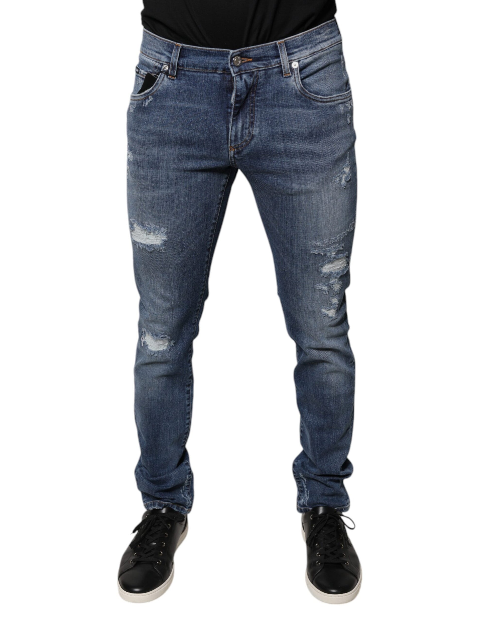 Pair of blue denim jeans on a mannequin