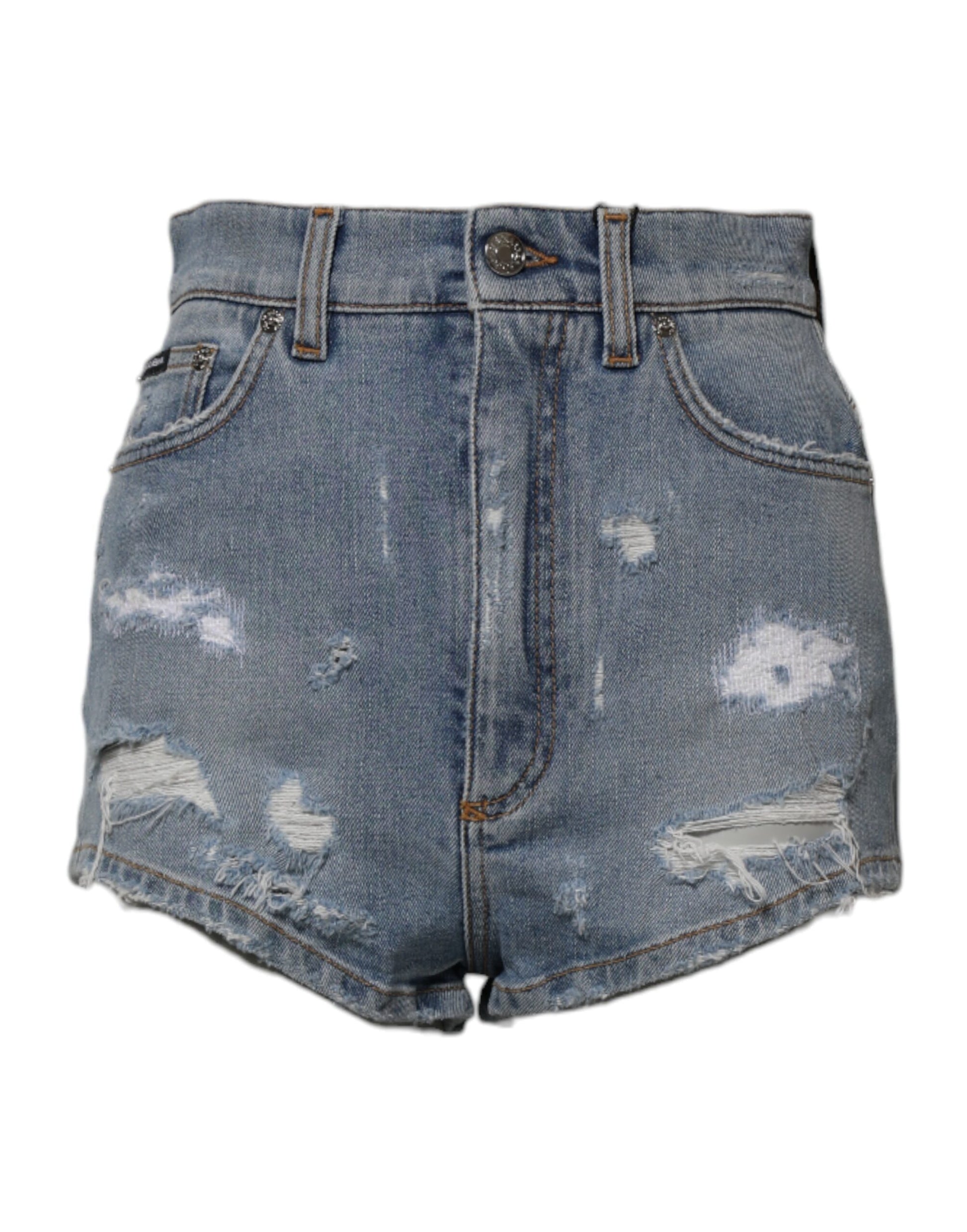 Blue denim shorts with distressed design