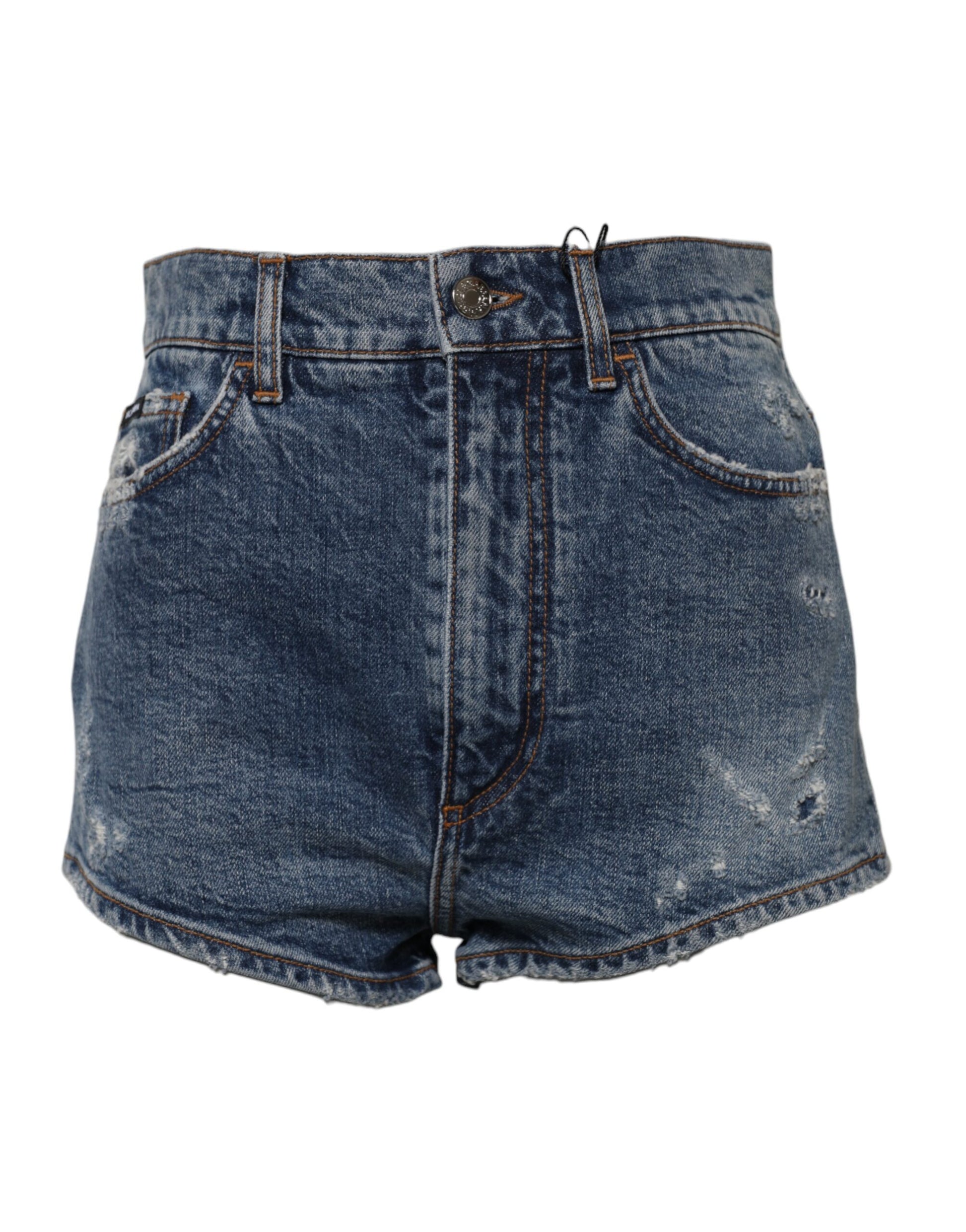Blue denim shorts with button closure