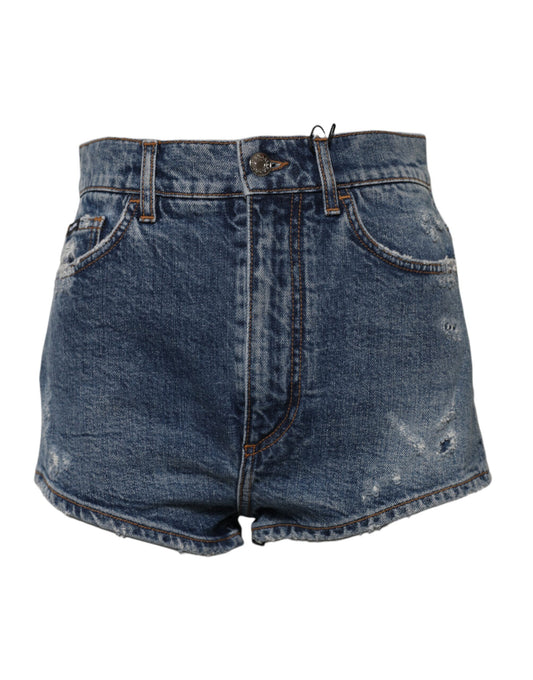 Blue denim shorts with button closure