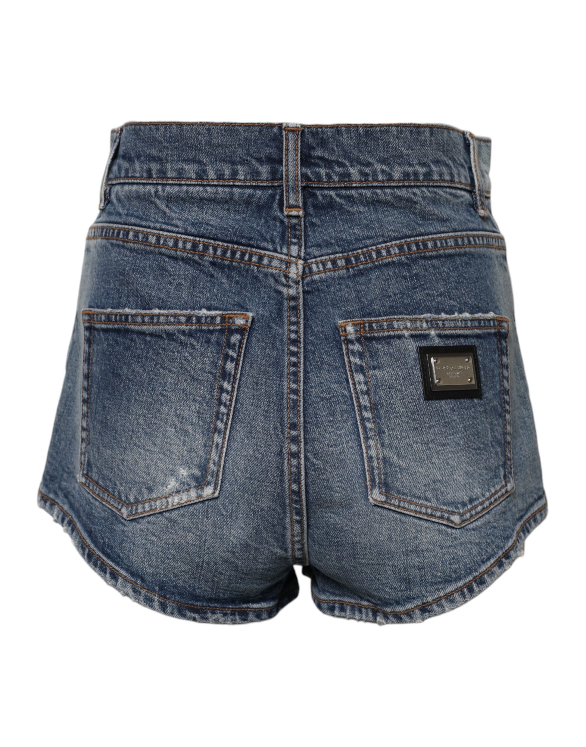 Pair of blue denim shorts with front pocket