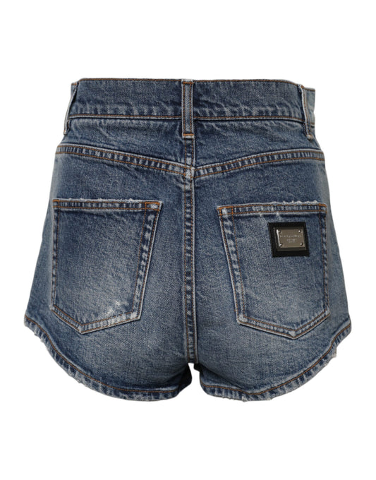 Pair of blue denim shorts with front pocket