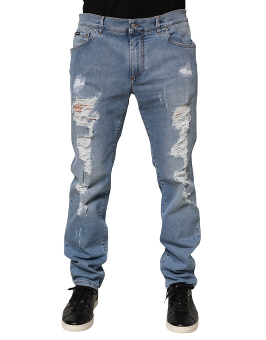 Pair of distressed blue jeans