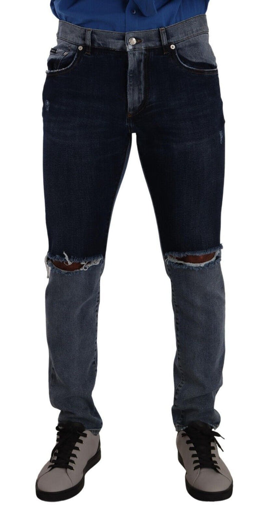 Pair of blue jeans with distressed details