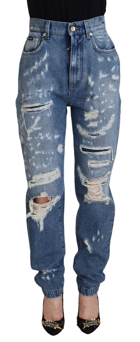 Pair of distressed blue jeans on a mannequin