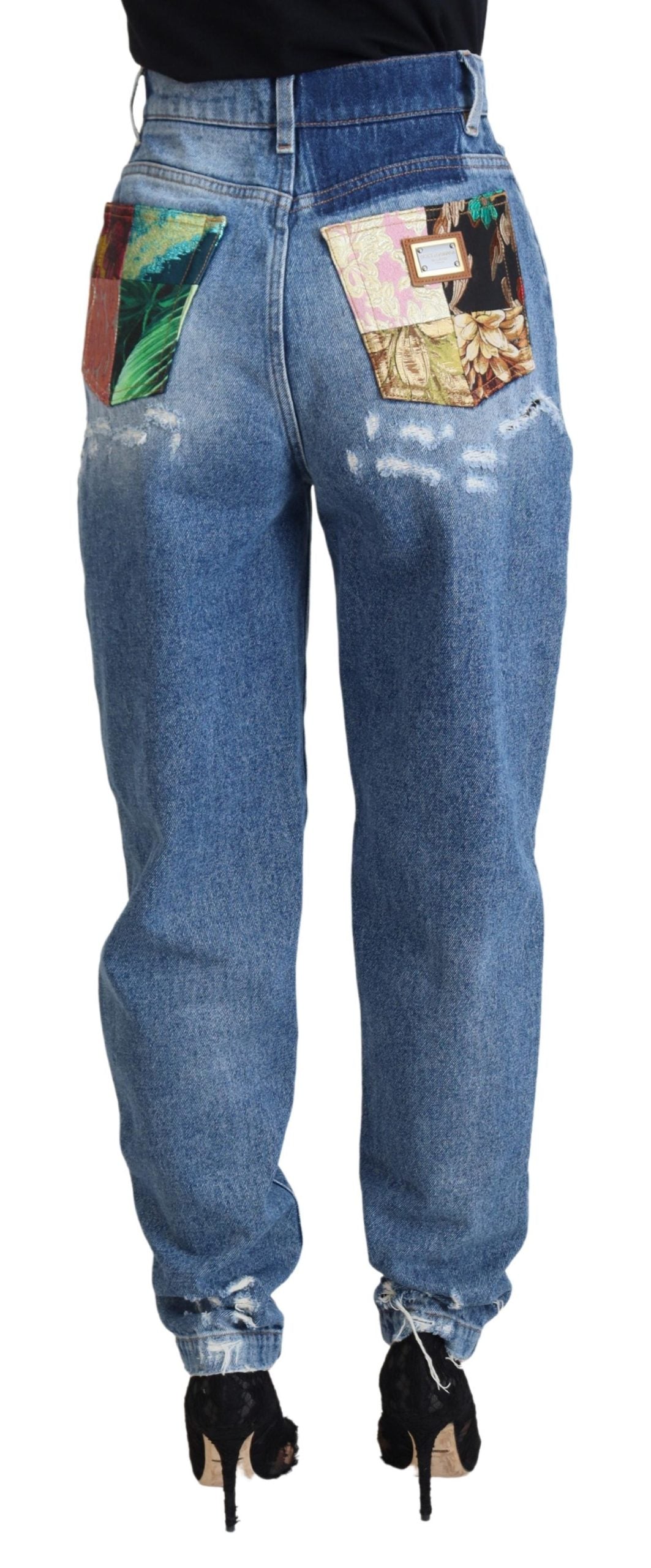 Pair of blue jeans with patches on legs