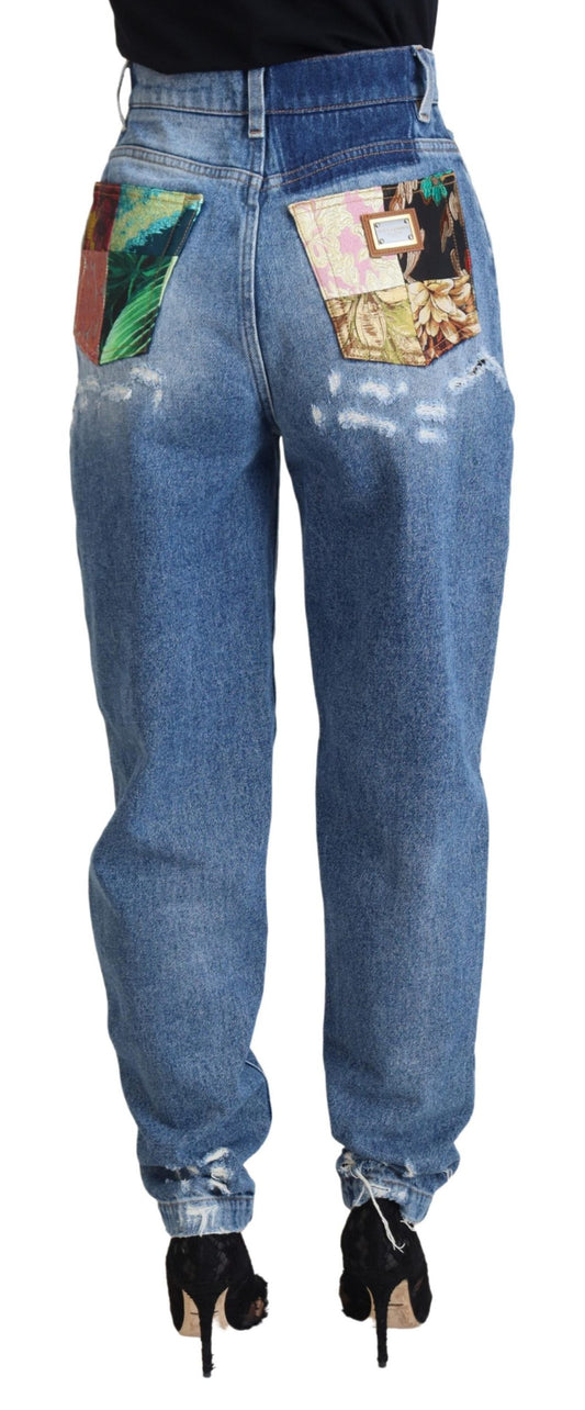 Pair of blue jeans with patches on legs