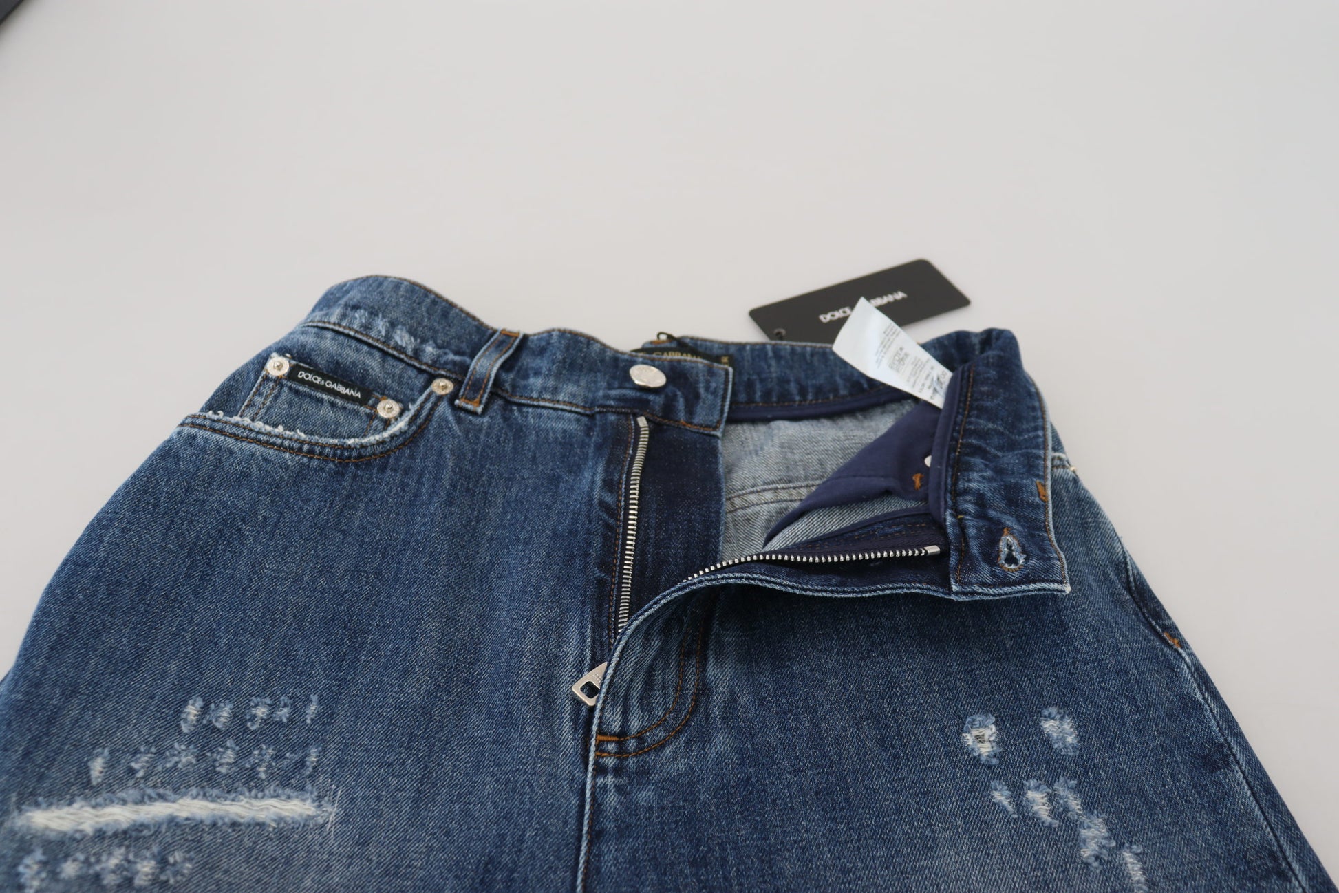 Pair of blue jeans on display
