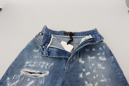 Blue denim shorts with distressed design