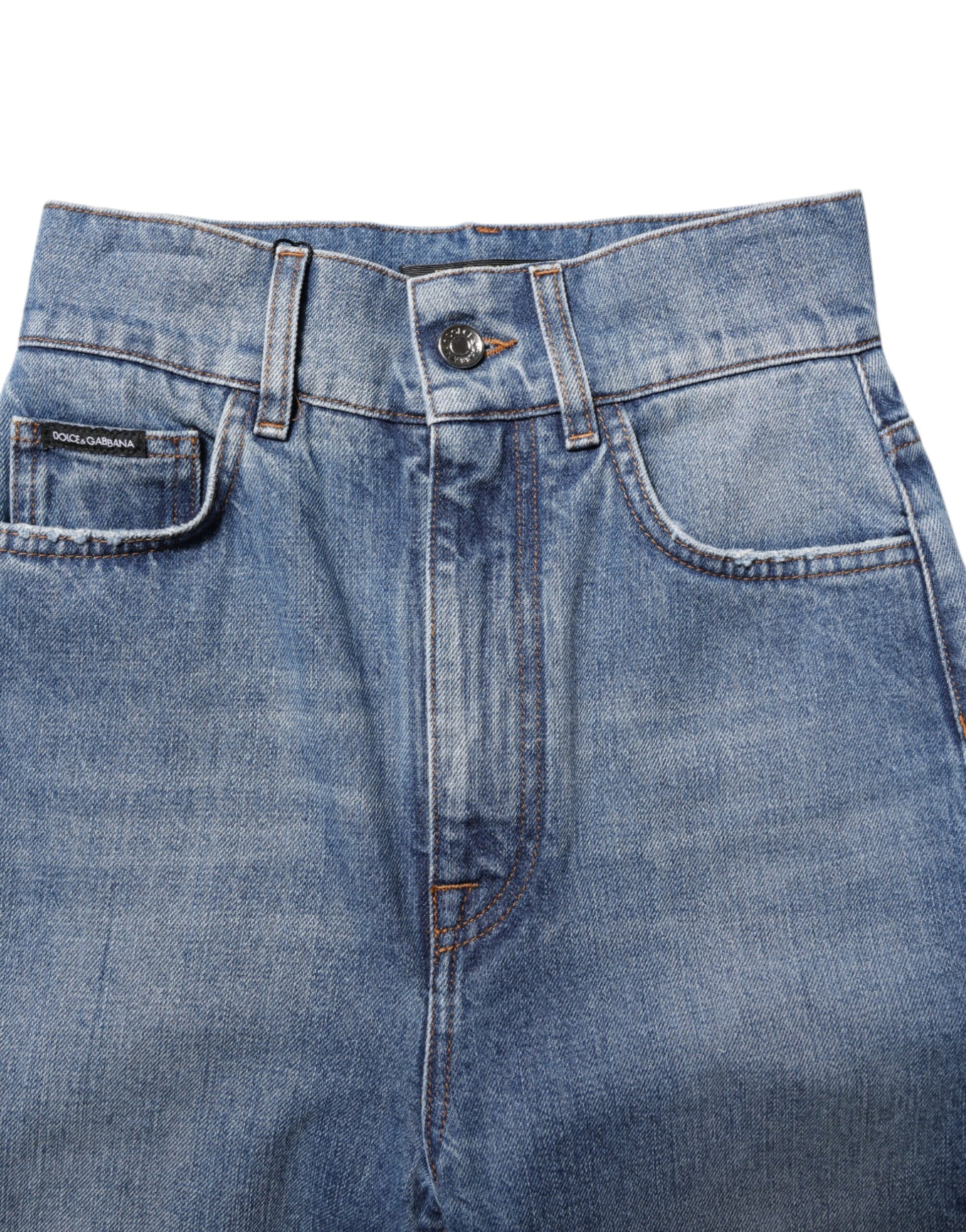 Blue denim jeans with front pockets and belt loops