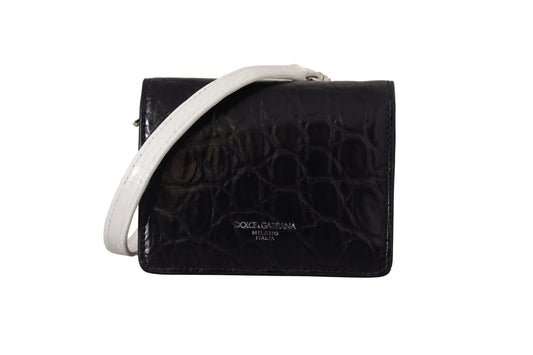 Black leather handbag with white strap