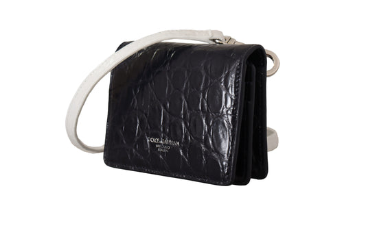 Black leather handbag with white strap