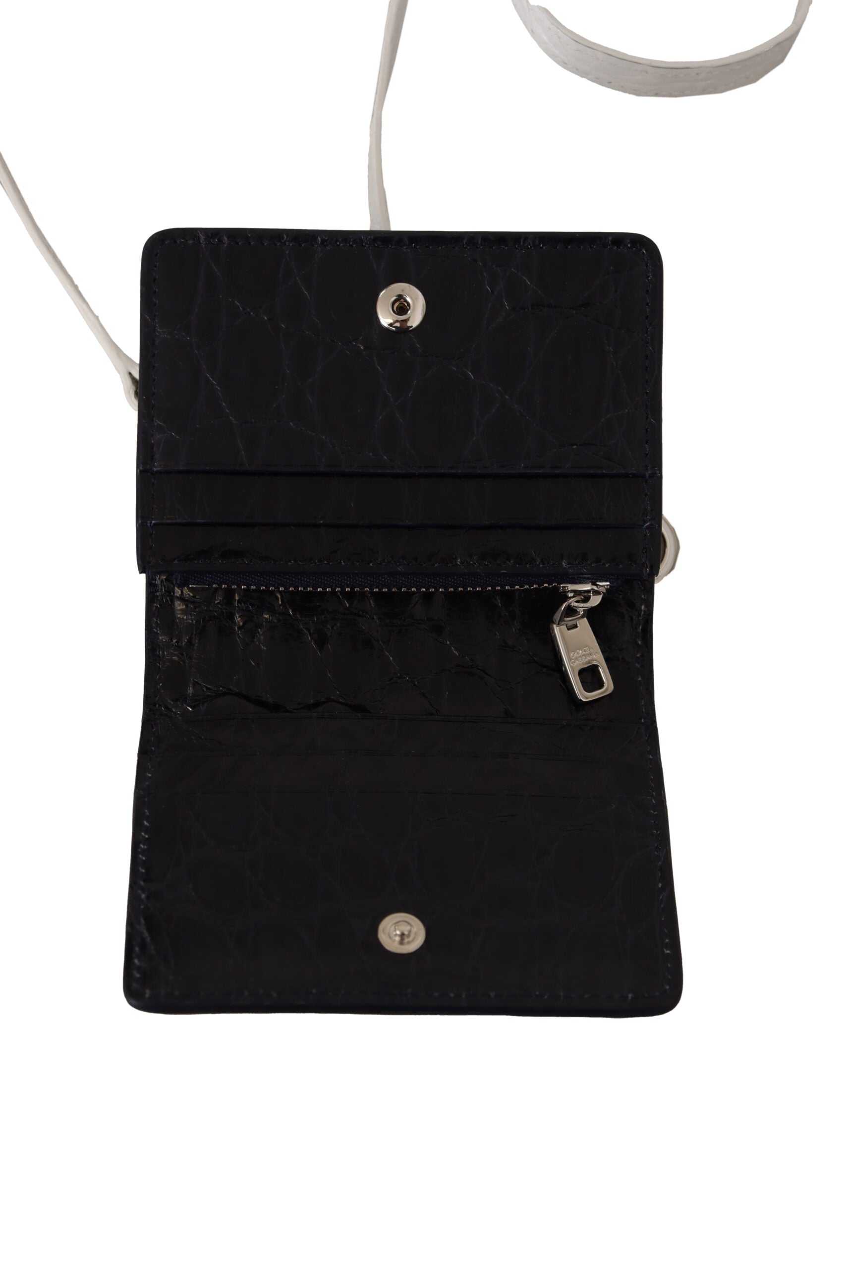 Black leather wallet with silver zipper