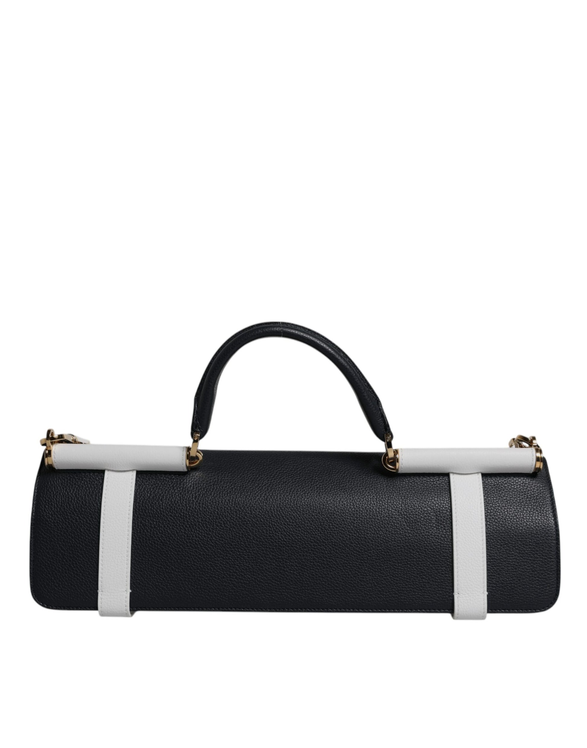 Black glittery purse with white trim and gold accents