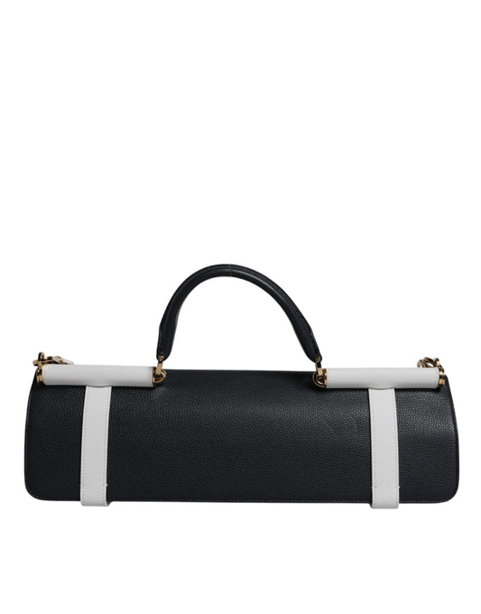 Black glittery purse with white trim and gold accents