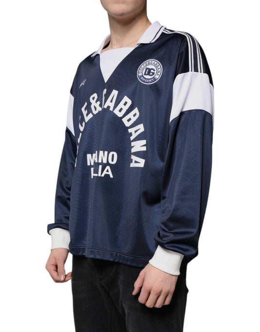 Blue jersey with white stripes on sleeves