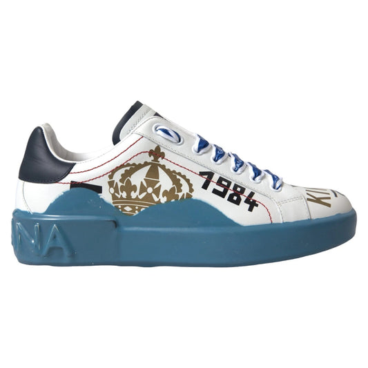 Blue sneaker with white sole and heel