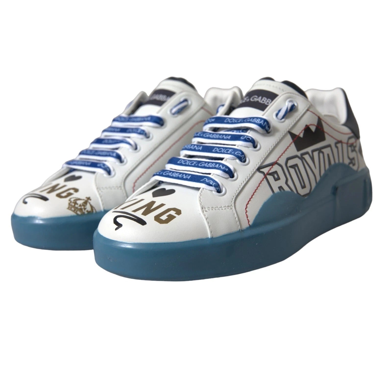 Blue and white sneakers with laces