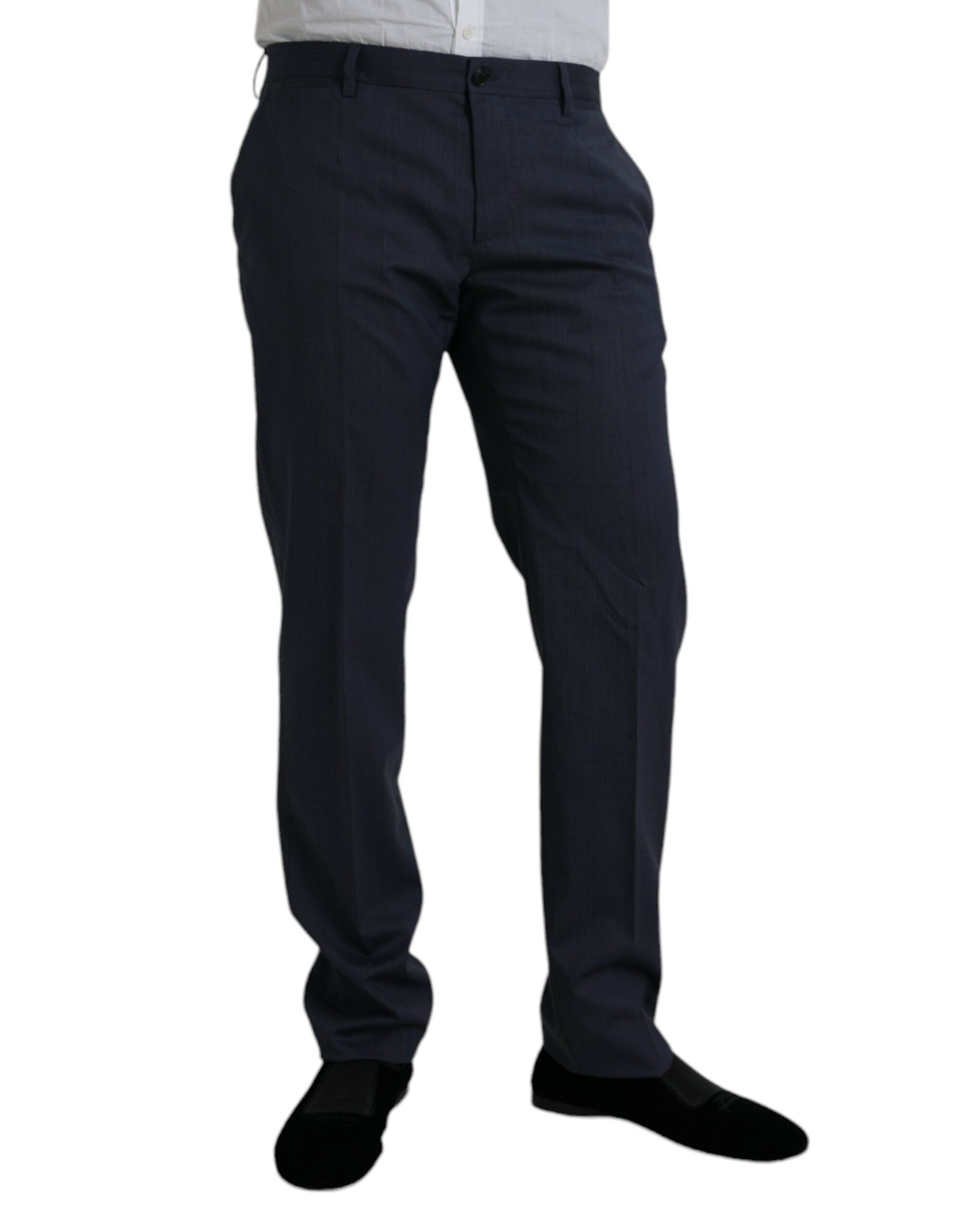 A pair of blue wool slim fit dress pants from Dolce & Gabbana