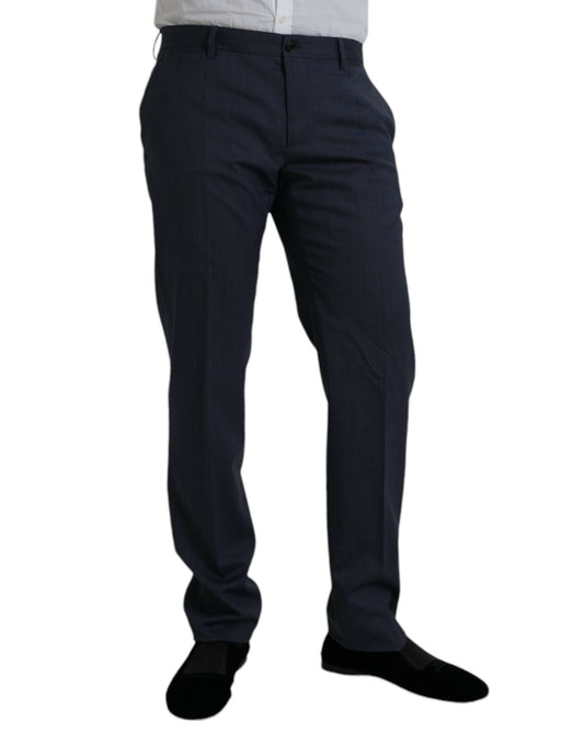 A pair of blue wool slim fit dress pants from Dolce & Gabbana