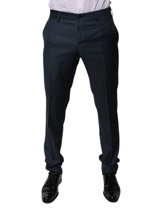Men's formal dress pants in blue wool with tapered legs, from the brand Dolce & Gabbana